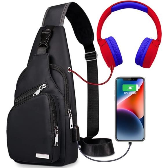 Men Chest Bag Hiking Bag with USB Charging Port for Camping Biking Travel